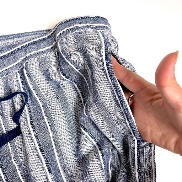 DASH Women's Stripe Linen boho Pants elastic waist high rise size L - Picture 7 of 8